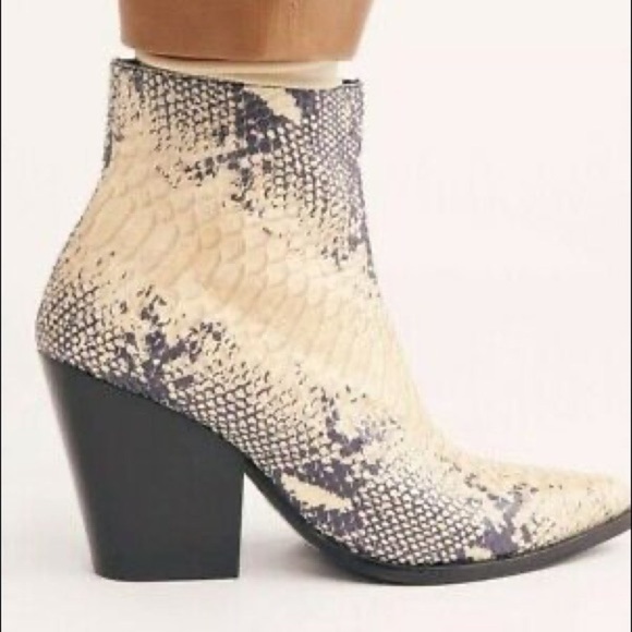 SOLD Jeffrey Campbell x Free People Flynn Leather Snakeskin Heeled Booties - Picture 3 of 7